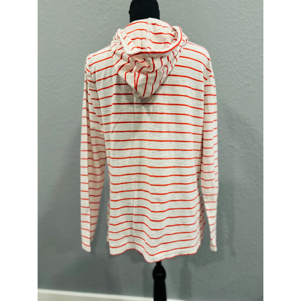 Tommy Hilfiger White & Red Striped Hoodie Top with Half-Zip - Size Large - Picture 10 of 16